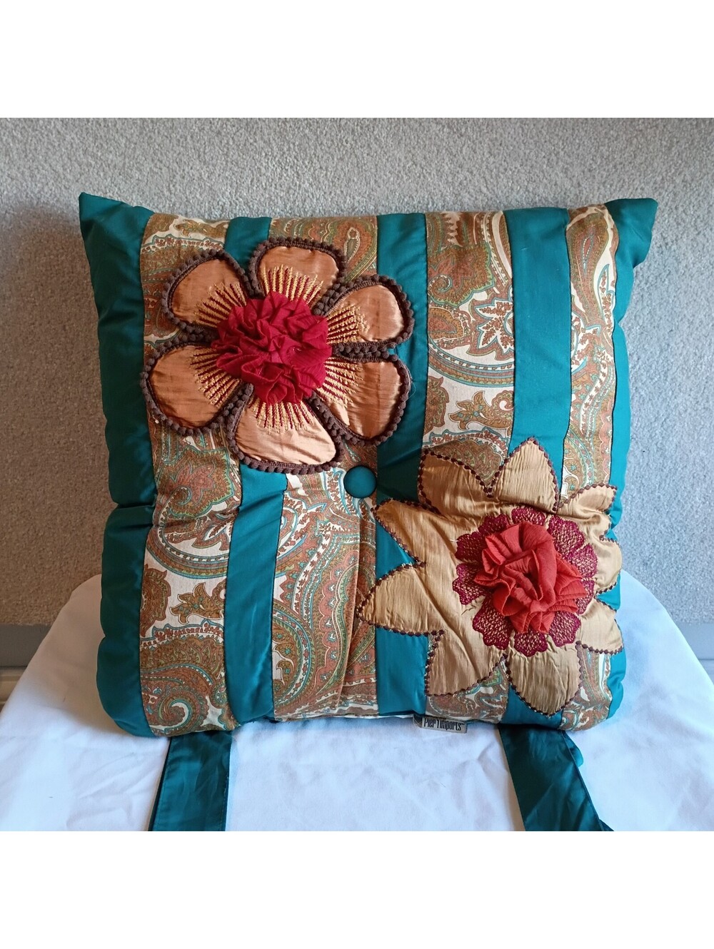 Pier 1 Imports Chair Cushions Set Of 2 Floral Reversible Beach House Summer Teal - Picture 2 of 9